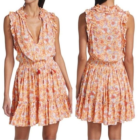 NWT ‎ Poupette St Barth Triny Floral Mini dress, Size L, Orange Esterel - Picture 1 of 16